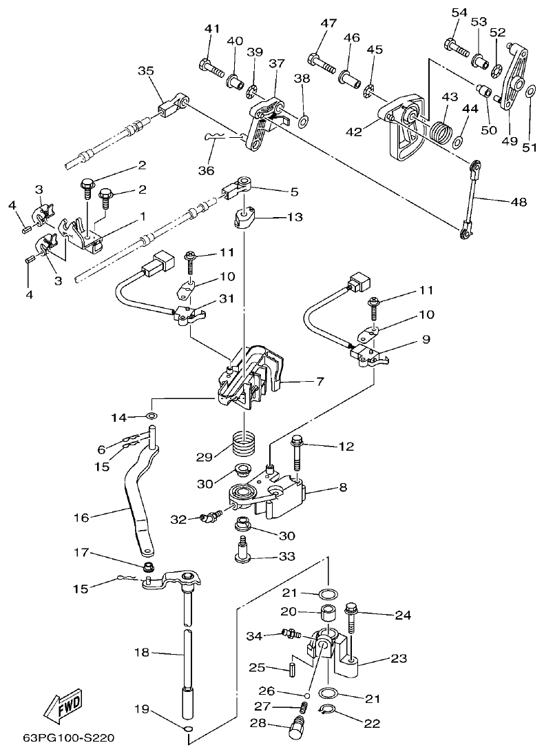 Yamaha F150FET, FL150FET CONTROL parts diagram